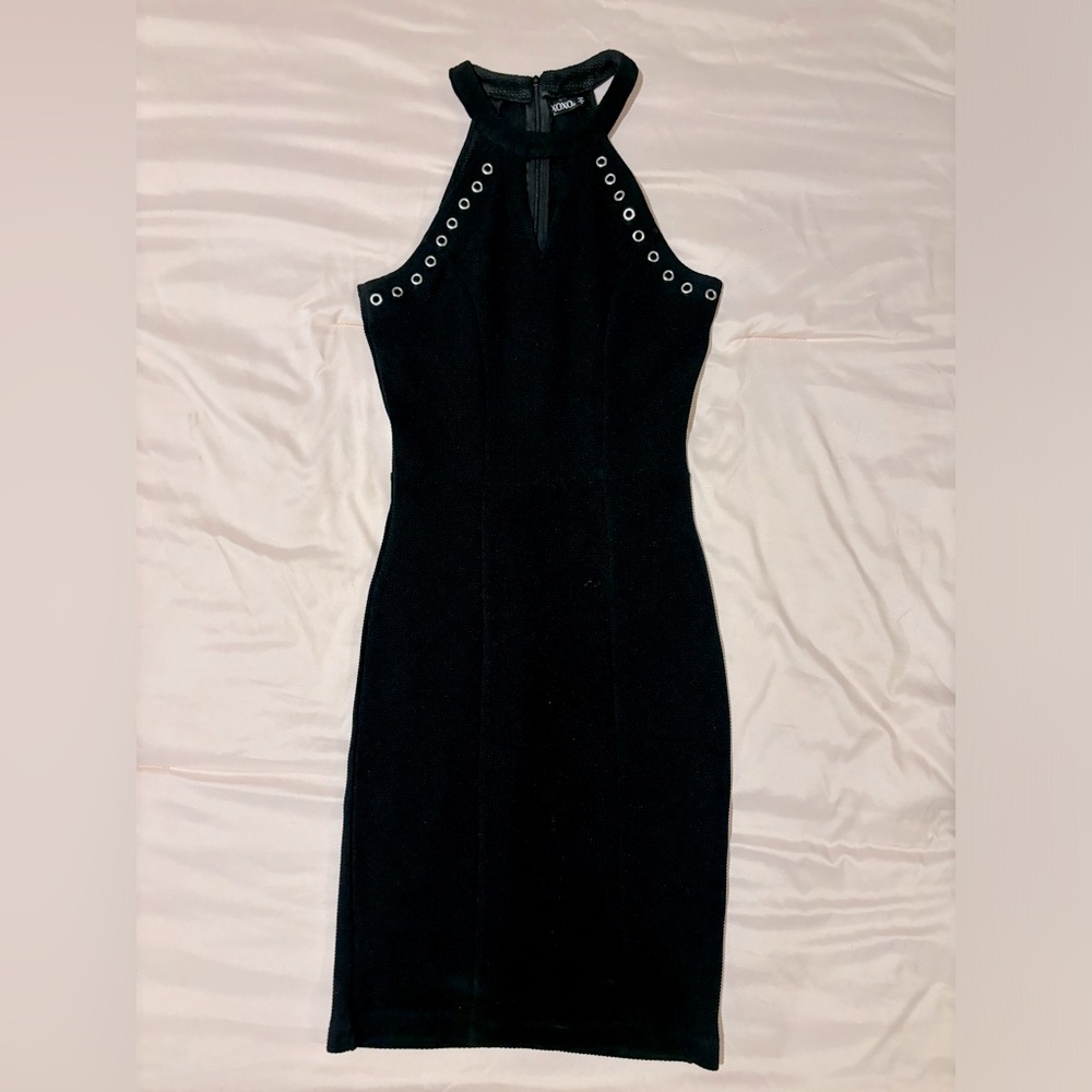 XOXO Women Black Sleeveless Cocktail Party Prom Halter Top Dress Juniors XS